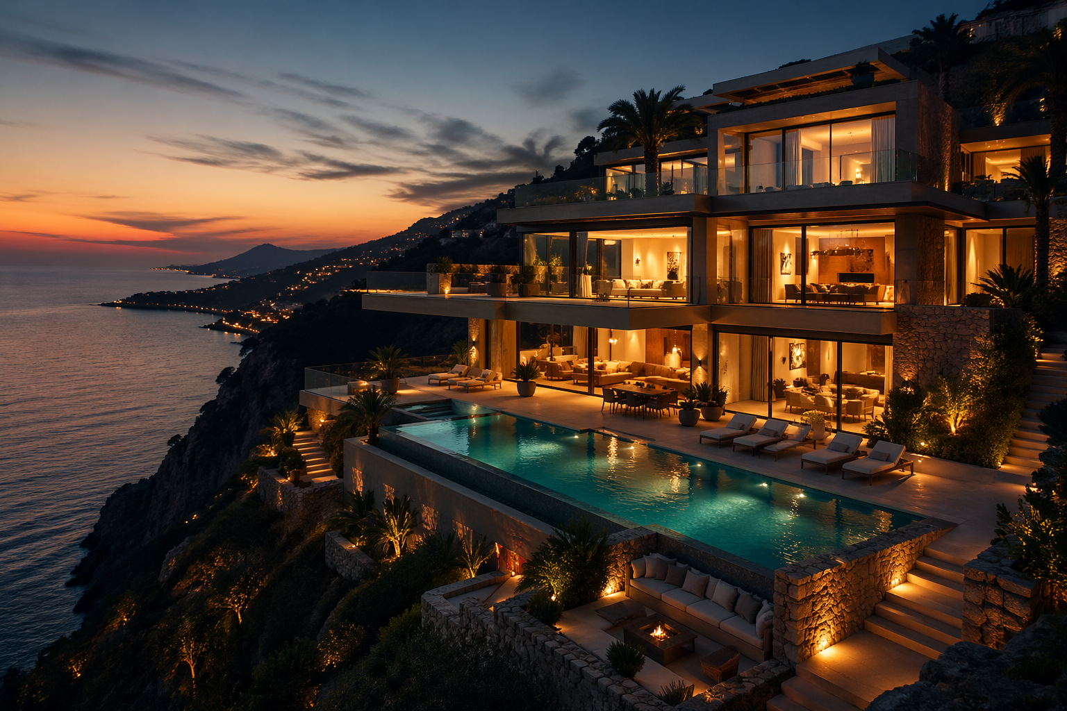 Luxury villa at sunset